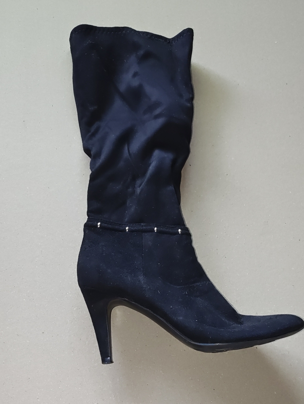 Impo Black Mid-Calf Heeled Boot with Stud Accent